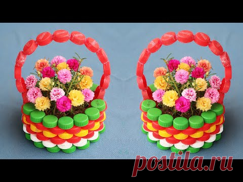 Утилизируйте пластиковые крышки для бутылок, чтобы сделать красивые цветочные горшки