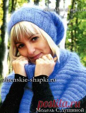 Вязание спицами зимней шапки и шарфа из мохера. / zhenskie-shapki.ru