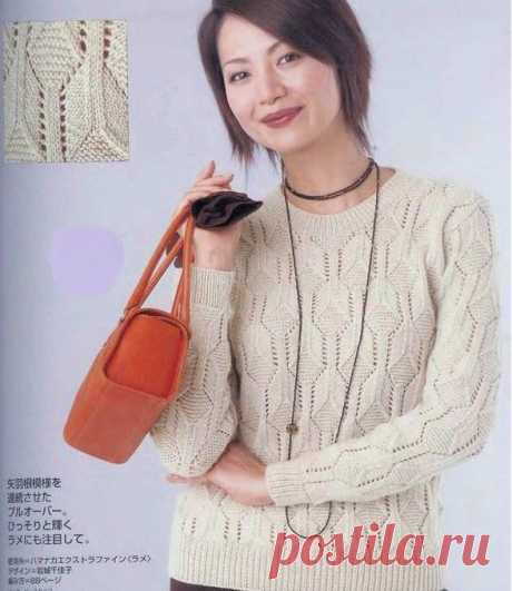 Пуловер с геометрическим узором спицами