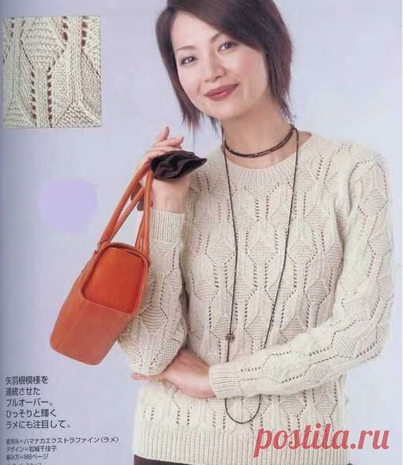 Пуловер с геометрическим узором спицами