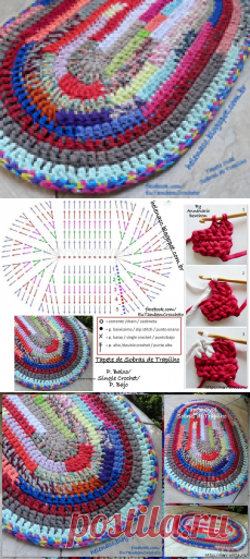 Овальный коврик крючком из трикотажных полосок