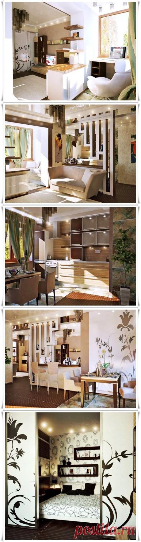 Дизайн небольшой квартиры. Офисные перегородки.