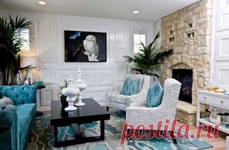 Голубые и бирюзовые акценты в интерьере