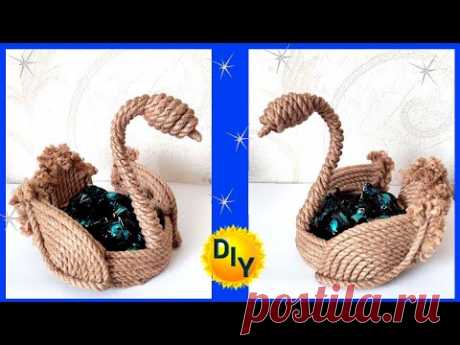 Как сделать конфетницу лебедь из джута и веревки. DIY/рукоделие.