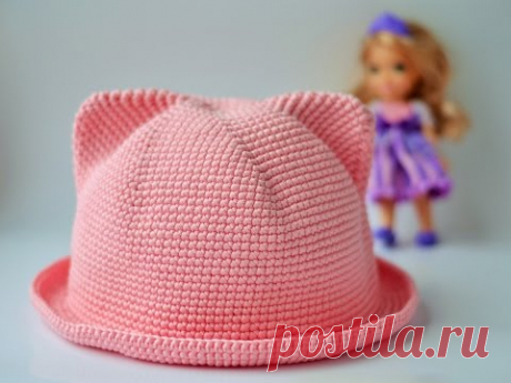 Шляпка с ушками крючком/ Crochet Cat Hat.