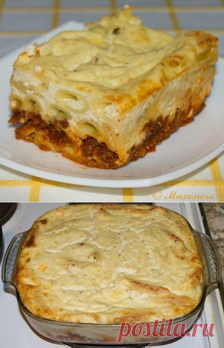 Пастицио - запеканка из макарон с фаршем.