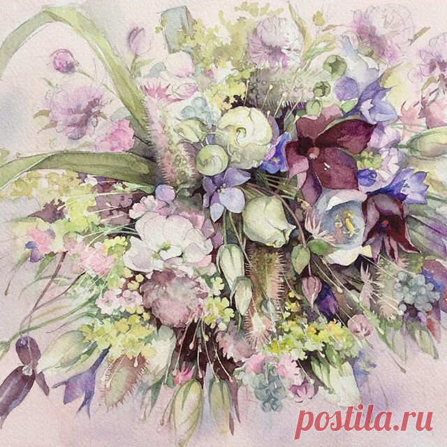 Букет. Для #spring_and_watercolor от @juliabarminova
