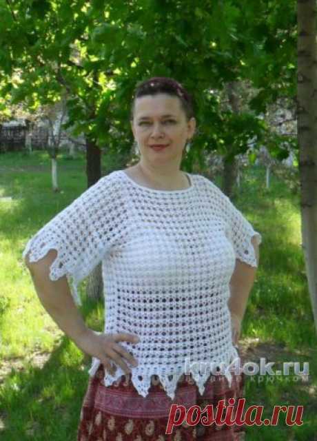 Кофточка летняя крючком. Работа Светланы Шевченко Кофточка летняя крючком, размер 50. Связана из хлопковой пряжи "Камтекс". Начинать работу следует с выполнения фестончатой каймы, которая вяжется в