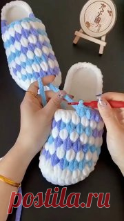 ❤️  Тапочки из плюшевой пряжи!#вязание  • #тапочки  рецепты люда изи кук