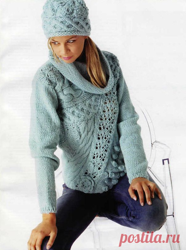 Голубой пуловер и шапочка | Шкатулочка для рукодельниц