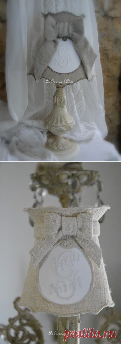 Abat jour forme Gustavien avec monogramme (sans pied de lampe) - Boutique www.grenierdalice.com