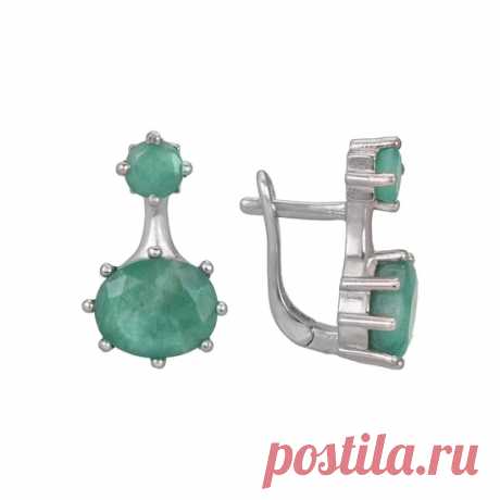 7.890 р-Серьги 'Дафна' с изумрудом из серебра 925 пробы