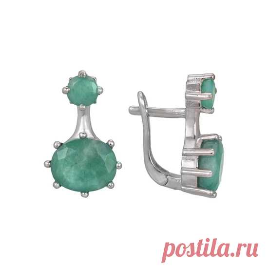 7.890 р-Серьги 'Дафна' с изумрудом из серебра 925 пробы