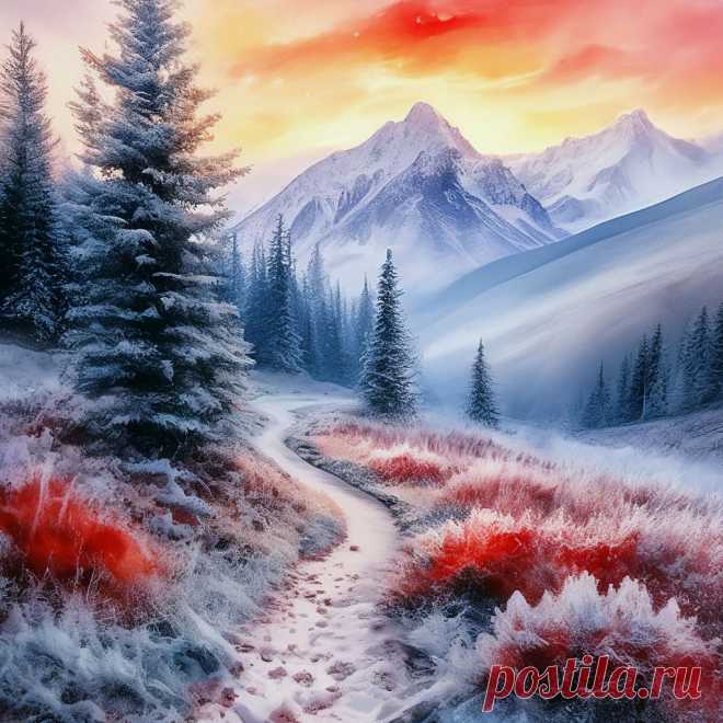«Frosty mountain trail among the …» — создано в Шедевруме - каждый может создать свои красочные картины. Создавайте свои картинки: бесплатно и без ограничений на русском.