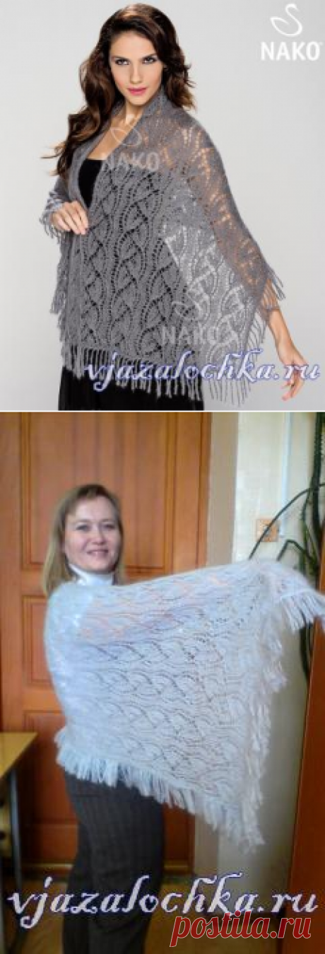 Ажурный палантин спицами из КИД мохера