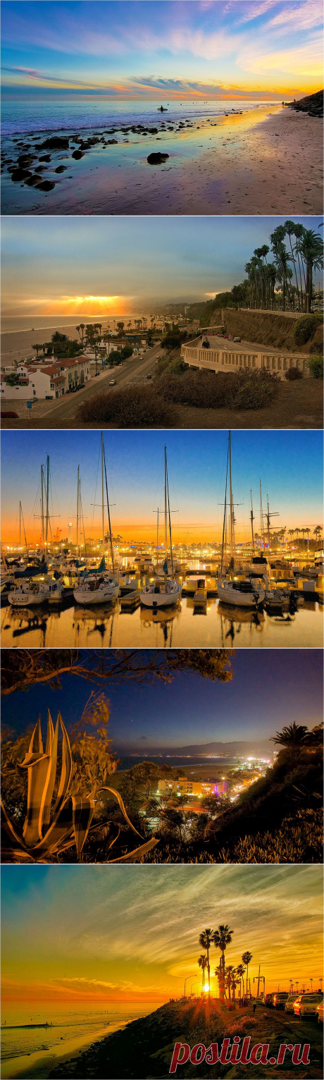 Город американской мечты-Лос-Анджелес . Теплый январский вечер на берегу Тихого океана. Солнце спешит на Гаваи.