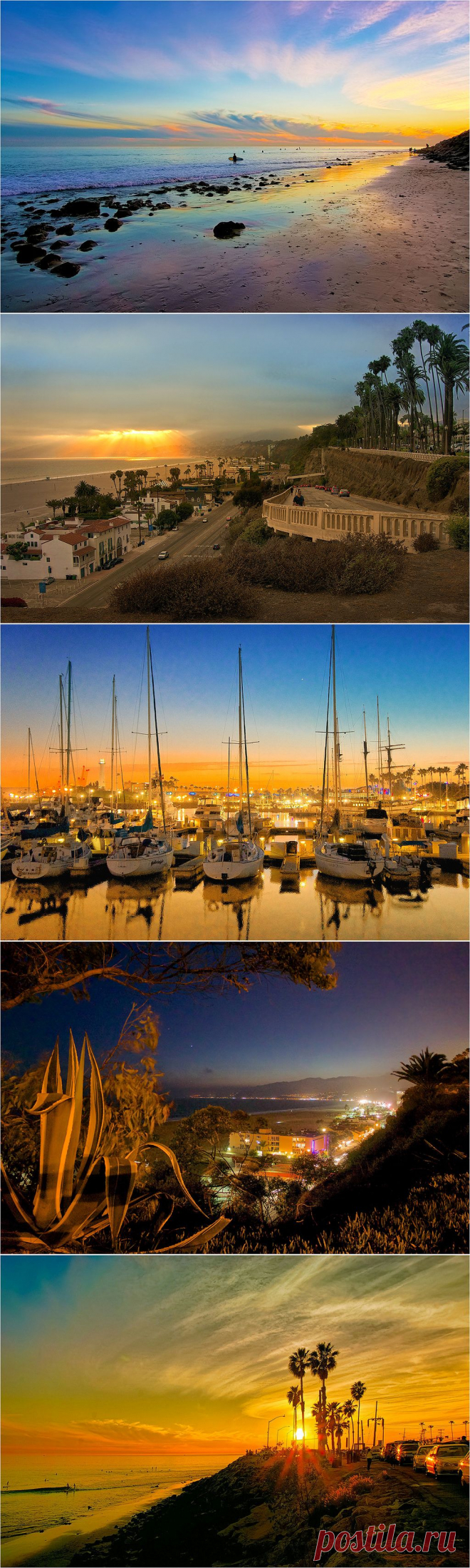 Город американской мечты-Лос-Анджелес . Теплый январский вечер на берегу Тихого океана. Солнце спешит на Гаваи.