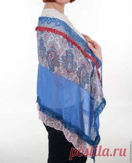 Купить Палантин &quot;Голубой и Розовый &quot; - шарф женский, легкий шарфик, легкий шарф