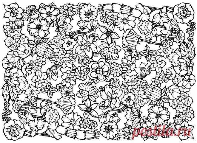 Узор из цветов Медитативная раскраска