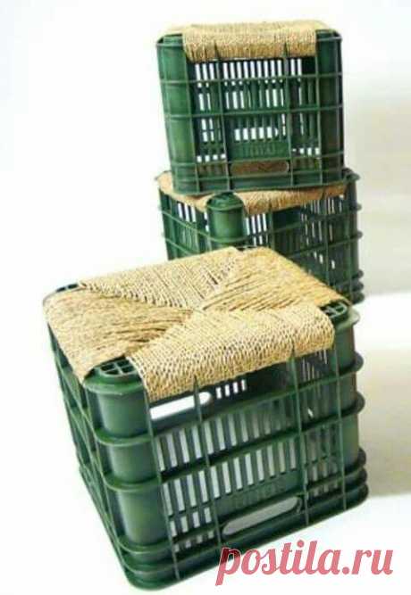 three green baskets sitting on top of each other