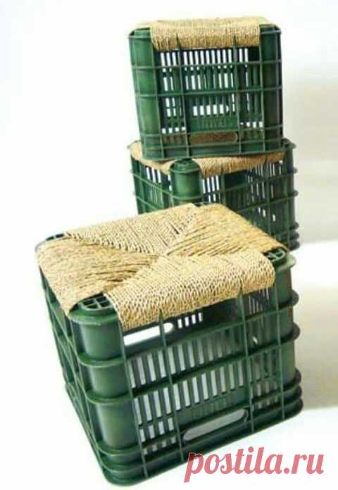 three green baskets sitting on top of each other
