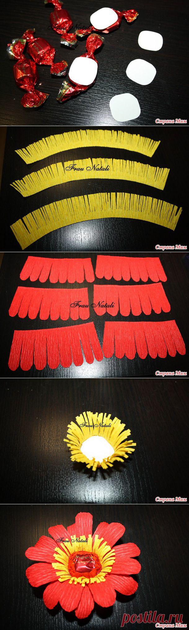 МК цветочка из конфет