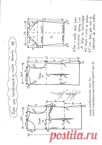 Base de blusa feminina para transformação - DIY - molde, corte e costura - Marlene Mukai