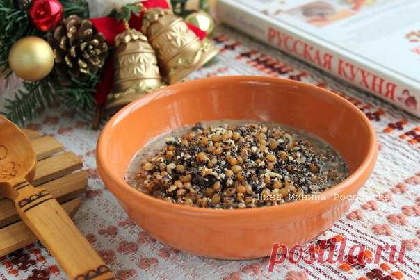 РОЖДЕСТВЕНСКОЕ СОЧИВО. Фото-рецепт Нины Мининой-Россинской: для сочива (это второе название рождественской кутьи) раньше вручную подготавливали зерна пшеницы, т.е. толкли их в ступке так, чтобы удалить верхние внешние оболочки, а сейчас продается уже полностью подготовленные зерна. Обычно они называются - для проращивания или для сочива, для кутьи. Из мака и орехов при растирании должно выделиться 