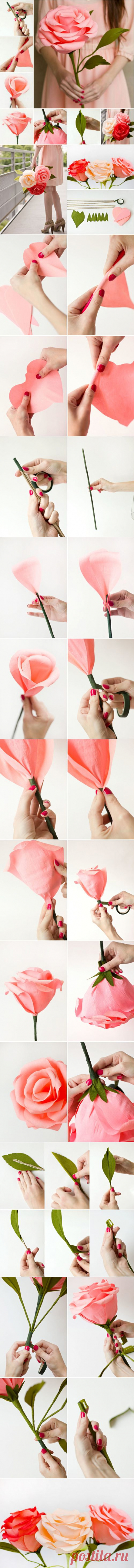 How to DIY Giant Crepe Paper Rose | www.FabArtDIY.com