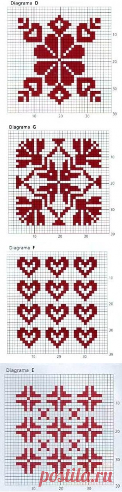 Яркий плед из квадратов, связанных двуцветными орнаментами — Рукоделие
