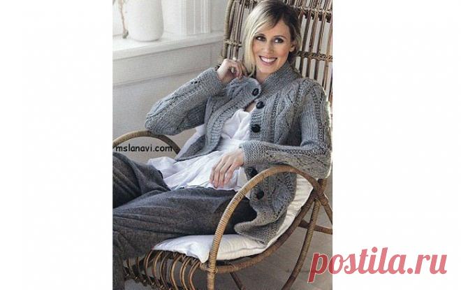 Вязаный спицами теплый жакет. Выкройка и схема узора