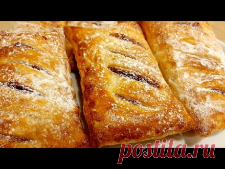 ЭТО Так ВКУСНО и Легко! 🥐 СЛАДКИЕ Пирожки - СЛОЙКИ с Клубникой из Готового Слоеного Теста