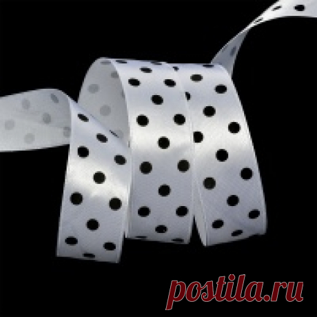 Лента атласная арт.LDAG02903025 крупный горох 25мм  цв.белый-черный уп.27,4м Лента атласная арт.LDAG02903025 крупный горох 25мм  цв.белый-черный уп.27,4м
