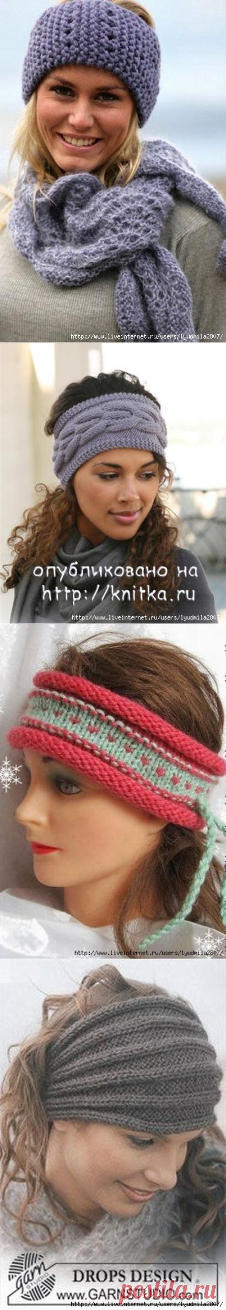 Повязки на голову спицами.