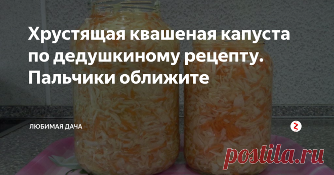 Хрустящая квашеная капуста по дедушкиному рецепту. Пальчики оближите Квашеная капуста в воспоминаниях всегда переносит нас в детство, ведь ее готовят почти все бабушки, но в моем случае ее готовил всегда дедушка! Более полезной заготовки на зиму и не найти. Ее готовят по-разному в зависимости от своих предпочтений: с уксусом, сахаром или медом. Но я расскажу вам, как приготовить хрустящую капусту по классическому, но, дедушкиному рецепту. Вы сможете без труда сдела