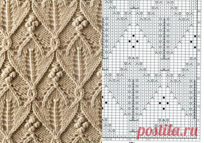 Растительные узоры спицами со схемами для вашей копилочки: 18 интересных вариантов | Вяжем вместе! | Дзен