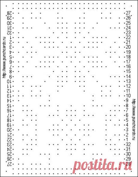 Просмотр рисунка перфокарты с раппортом 24 петли, пересчёт на две фонтуры, печать перфокарты