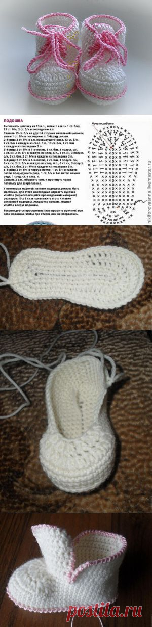 пинетки ботиночки для начинающих - Ярмарка Мастеров - ручная работа, handmade