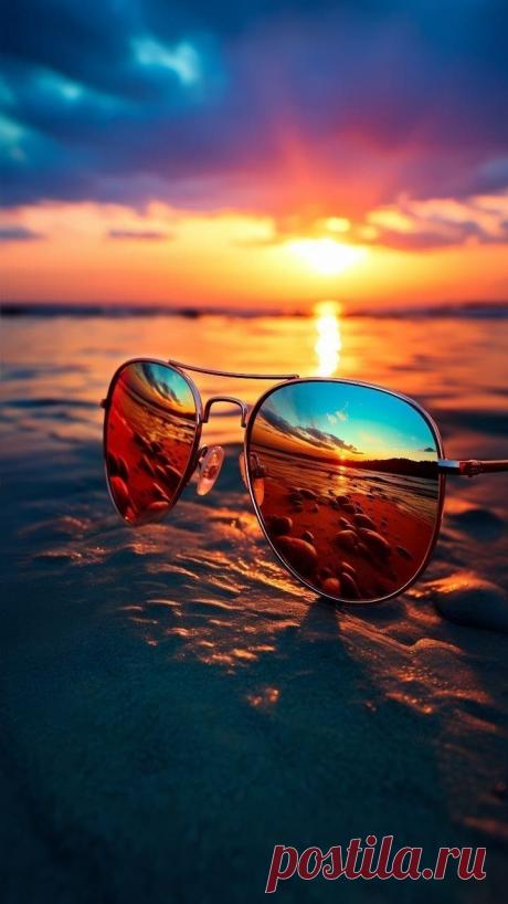 Закат в очках. Отличные обои для смартфона.