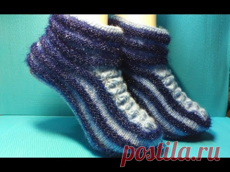 НОВОГОДНИЕ ТАПОЧКИ  СПИЦАМИ#305