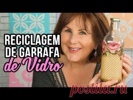 Garrafa de vidro Reciclada {colagem de tecidos super fácil}