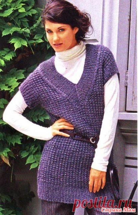 Длинная классическая безрукавка с треугольным вырезом. Спицы. - ВЯЗАНАЯ МОДА+ ДЛЯ НЕМОДЕЛЬНЫХ ДАМ - Страна Мам