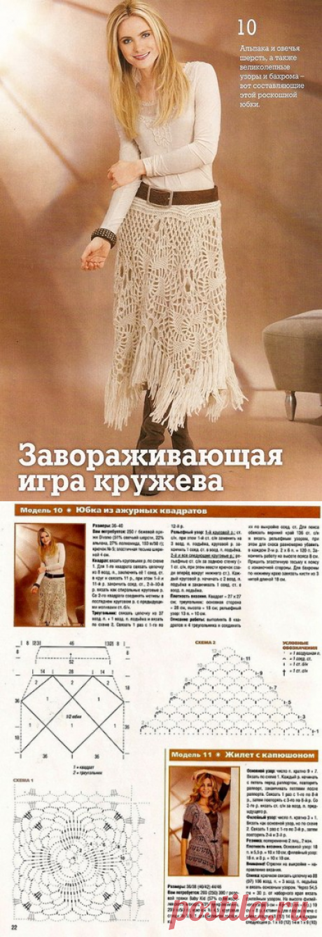Юбка из ажурных квадратов. Вязание для женщин крючком |