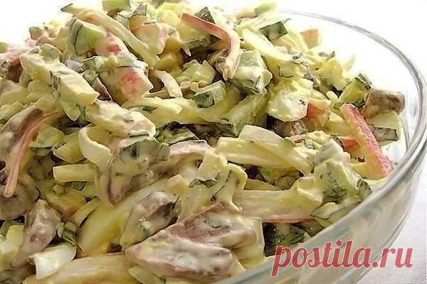 Очень простой и очень вкусный салатик! "Салат из крабовых палочек с шампиньонами" Всем рекомендую попробовать!
Смотри рецепт на сайте...