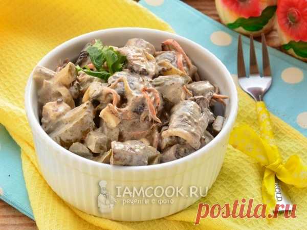 Салат «Белорусский» с печенью и грибами — рецепт с фото Очень вкусный, сытный салат, который можно поставить на праздничный стол или поднять себе настроение в обычный будний день.