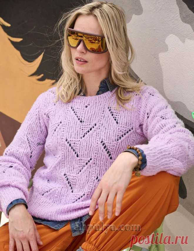 Пуловер с ажурно­-структурным узором — Shpulya.com - схемы с описанием для вязания спицами и крючком