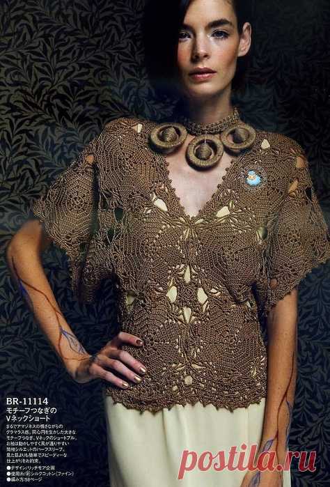 Блуза из круглых мотивов крючком. Вязанеи для женщин крючком |