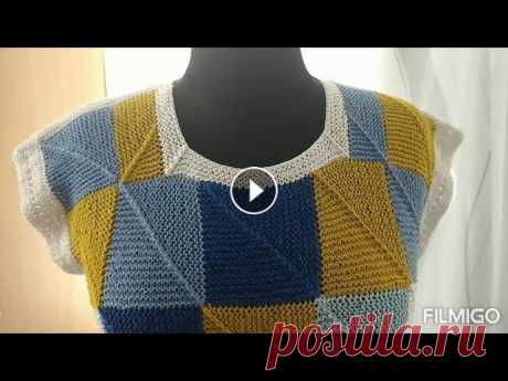 Летний топ - футболка спицами в технике печворк. Created by VideoShow:...