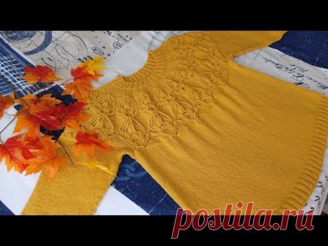 Джемпер с круглой кокеткой. Описание. Схема. Как вязала. Как делаю ВТО. #knitting #спицы