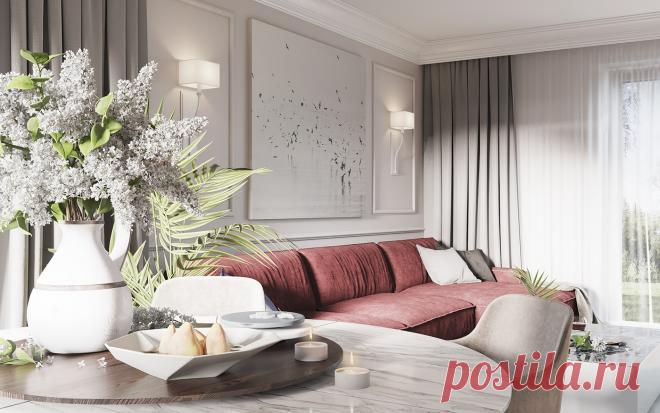 Элегантный интерьер дома — CHERRY MOOD в пригороде Днепра спроектирован для молодой семьи.
Большую часть дома занимает совмещенное пространство прихожей, кухни и гостиной с выходом на террасу. 
Пожелание клиента был дизайн интерьера, который включал в себя просторную функциональную кухню с классической композицией из круглого стола и роскошной люстрой.